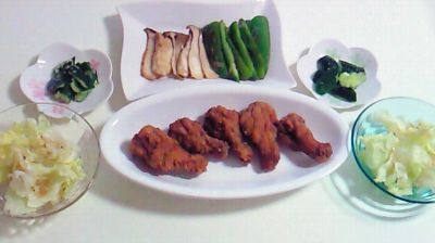 フライドチキンときのこソテー