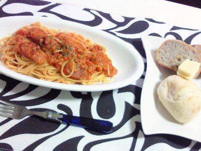 男メシ④~トマトとカニ缶のパスタ~