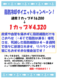 脂肪冷却ダイエットキャンペーン！！！ 2018/07/11 17:11:08