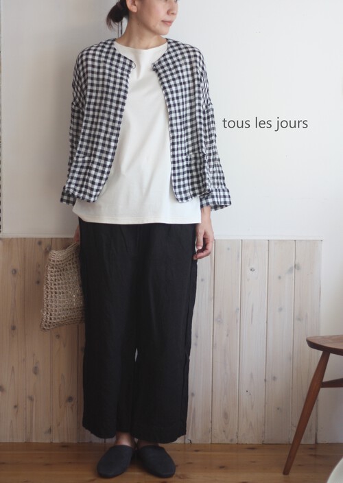 tous les jours:Gauze# ガーゼ リネンギンガムポケットブラウス